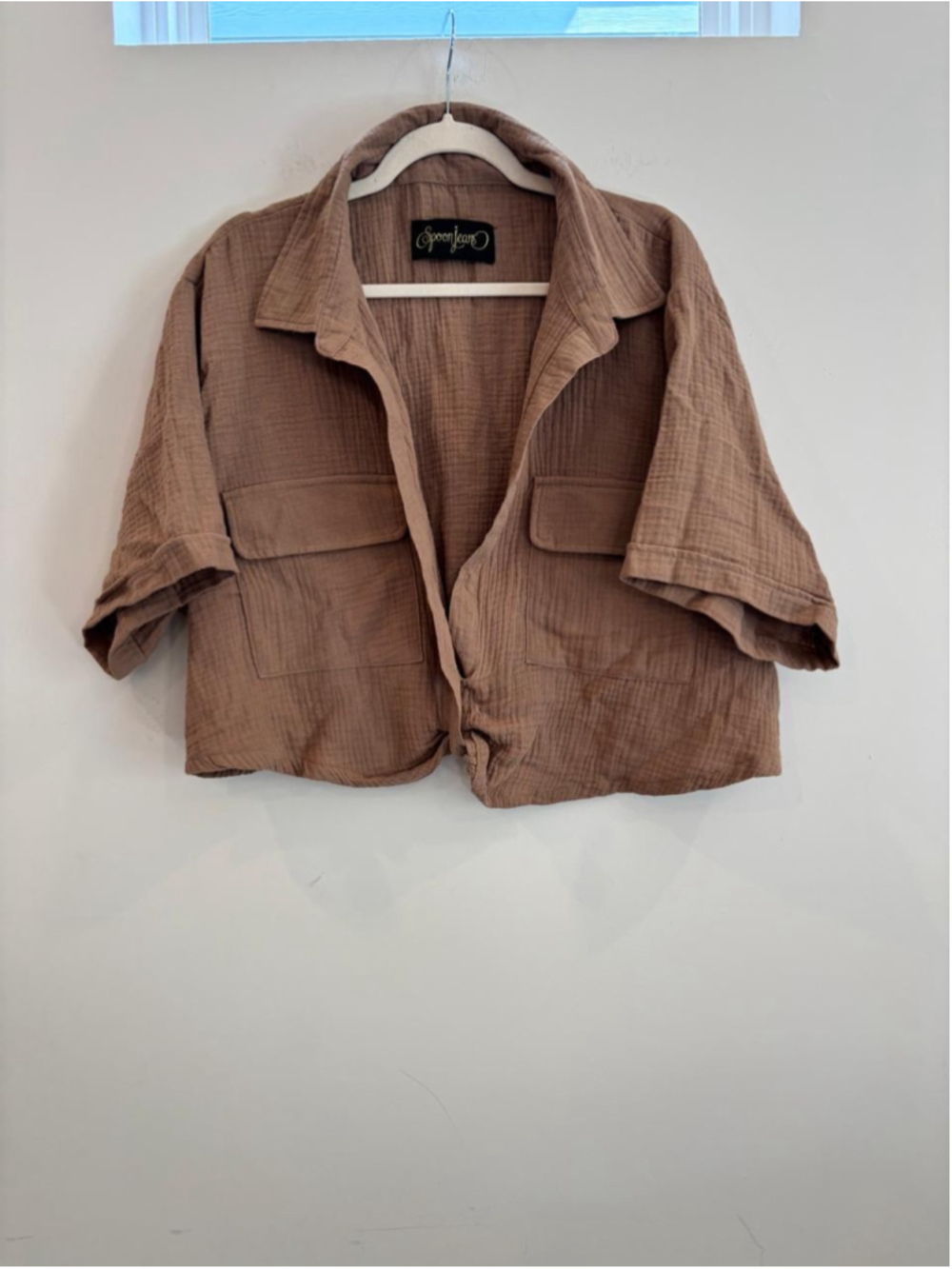 Spoon Jeans Brown Double Gauze Muslin Cotton Cropped Button Down Shirt 3XL #S20